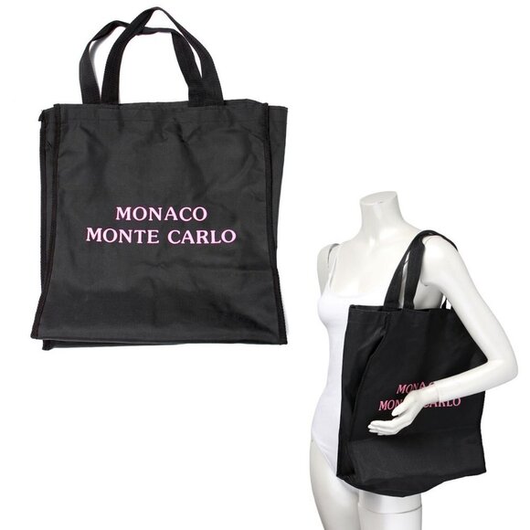 Monte Carlo Nylon Tote Bag Vacation Shoulder Bag Black Pink - Picture 1 of 6
